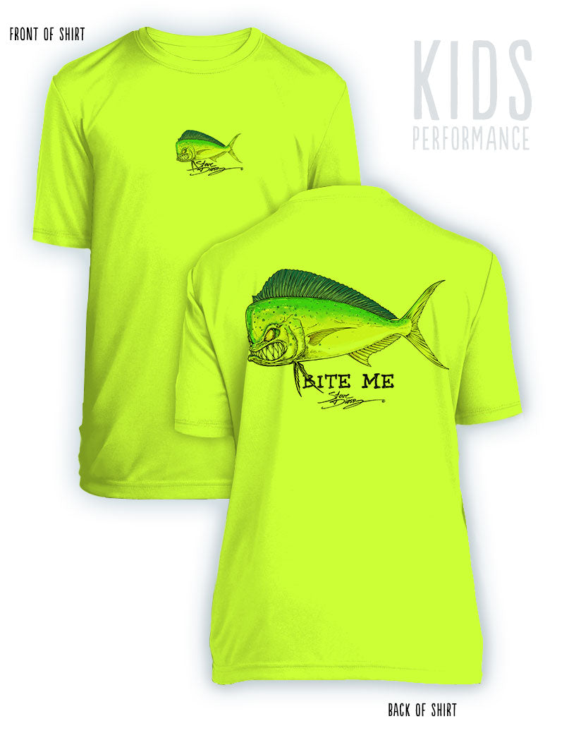 Bite Me Mahi- KIDS Short Sleeve Performance - 100% Polyester